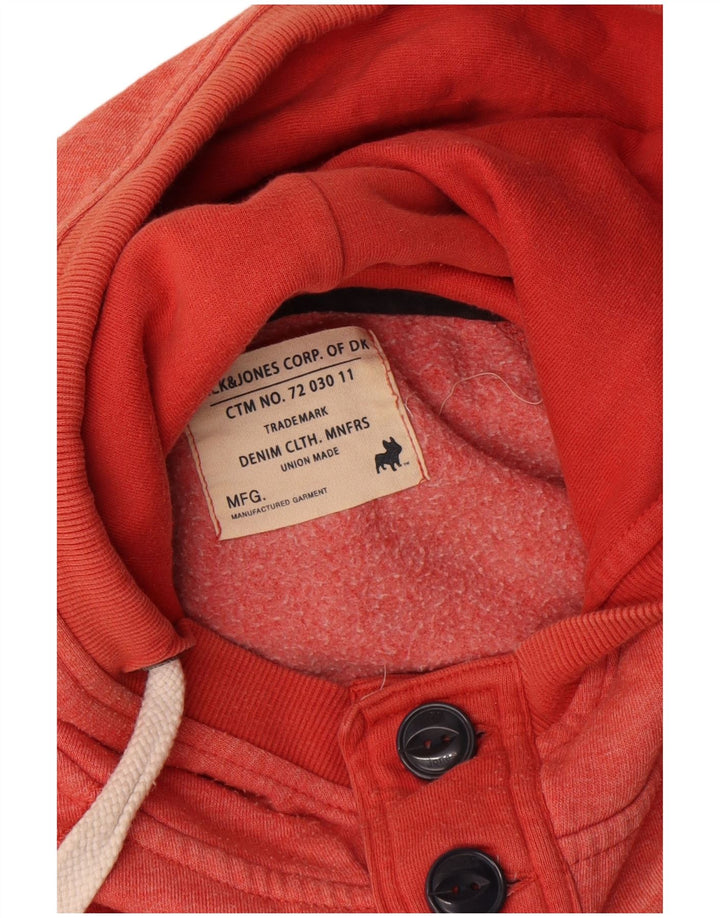 Męski sweter z kapturem i grafiką Jack & Jones, zapinany na guziki, w kolorze średniego różu