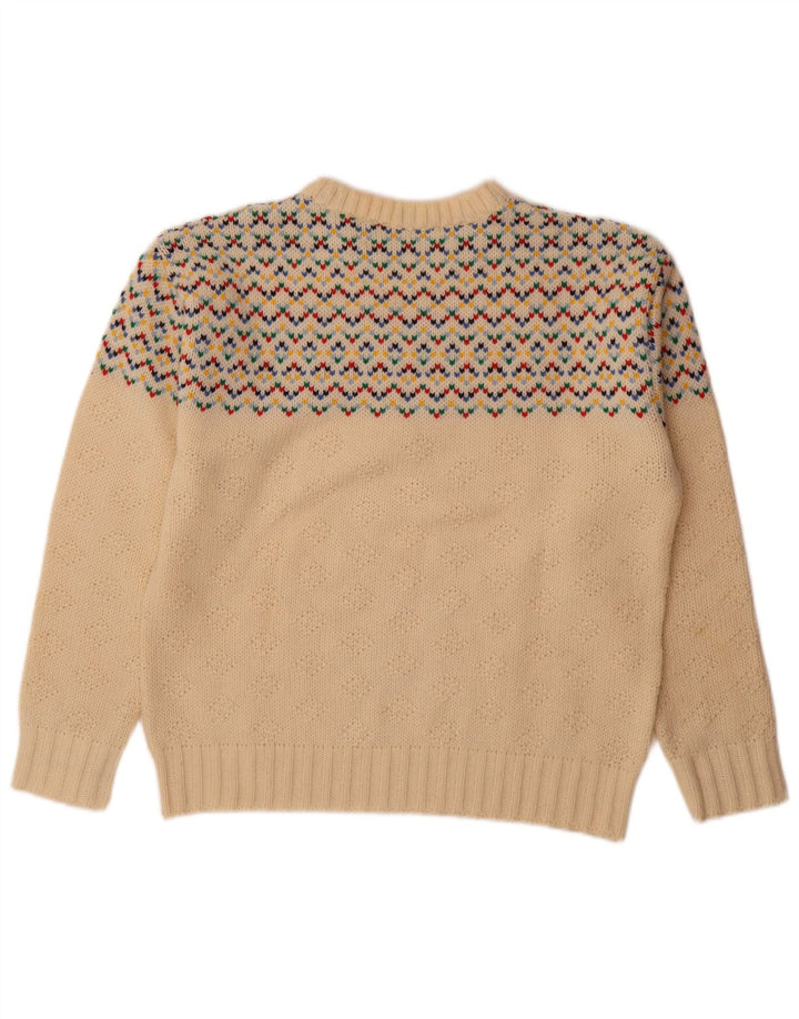Vintage męski sweter z okrągłym dekoltem, średni, złamany biały Fair Isle