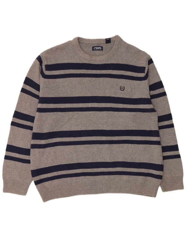 Męski sweter z wycięciem pod szyją Chaps 2XL Szara bawełna w paski