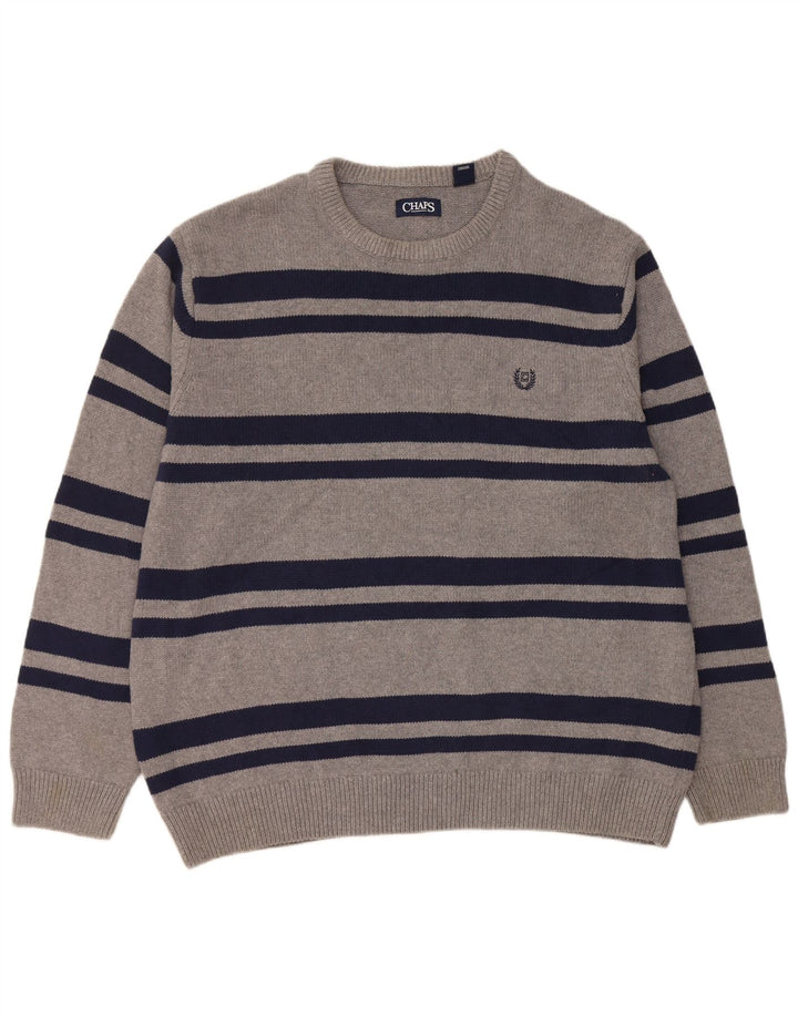 Męski sweter z wycięciem pod szyją Chaps 2XL Szara bawełna w paski