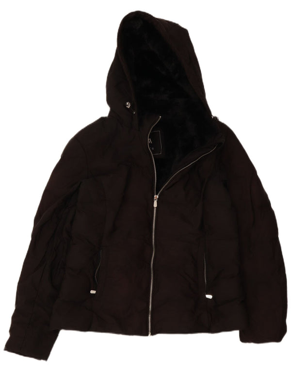 Zara Womens Hooded Padded Jacket UK 14 Large Black Polyester