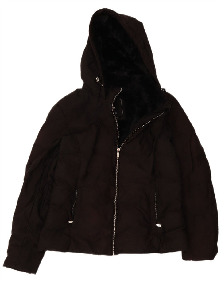 Damska kurtka z kapturem i wyściełaną Zara UK 14, duża, czarna, poliester