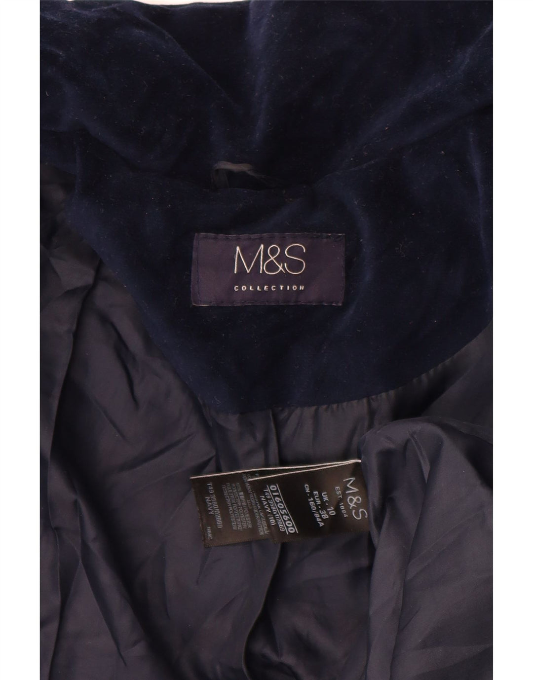 Marks & Spencer Damska oversize'owa welurowa wyściełana kurtka UK 10, mała, granatowa