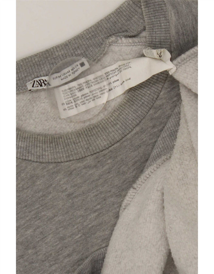Damski sweter z grafiką Zara UK 14, średni szary poliester