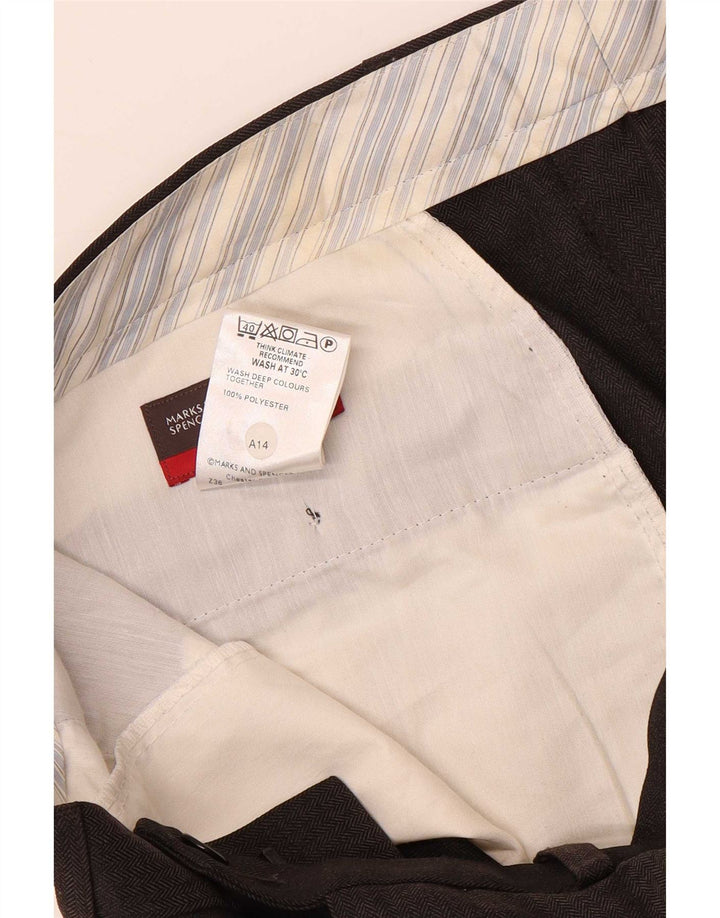 Marks & Spencer Męskie proste spodnie garniturowe W34 L31 Brązowe w jodełkę