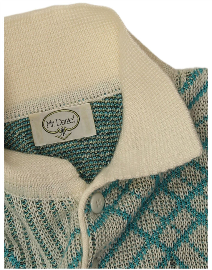 Męski sweter z golfem w stylu vintage, średnioniebieski, geometryczny
