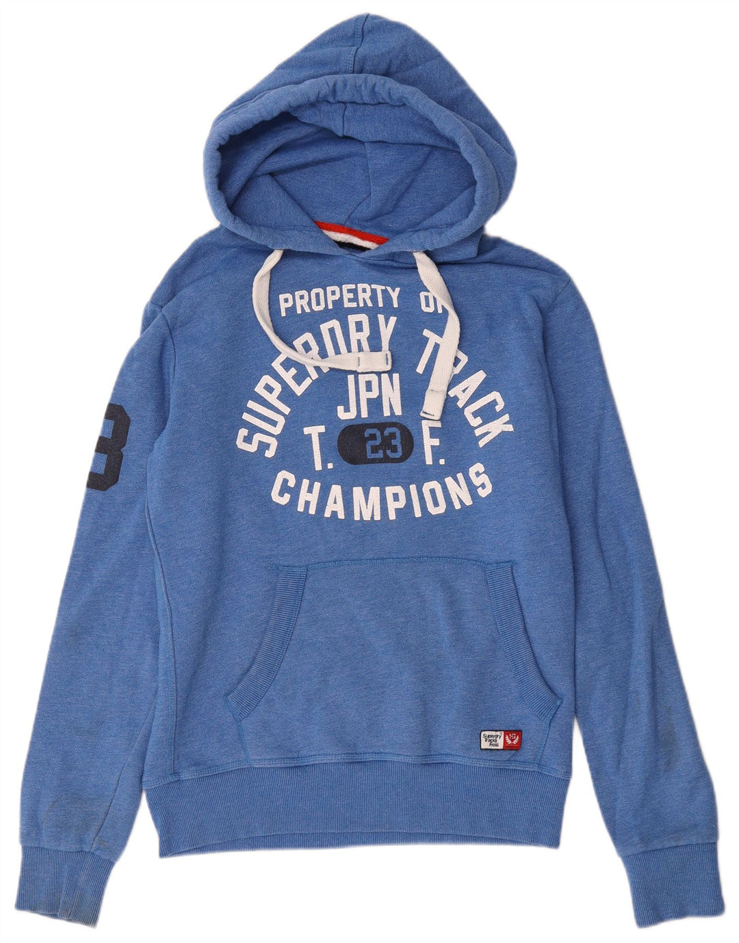 Męski sweter z kapturem Superdry z grafiką, średnioniebieski, bawełniany