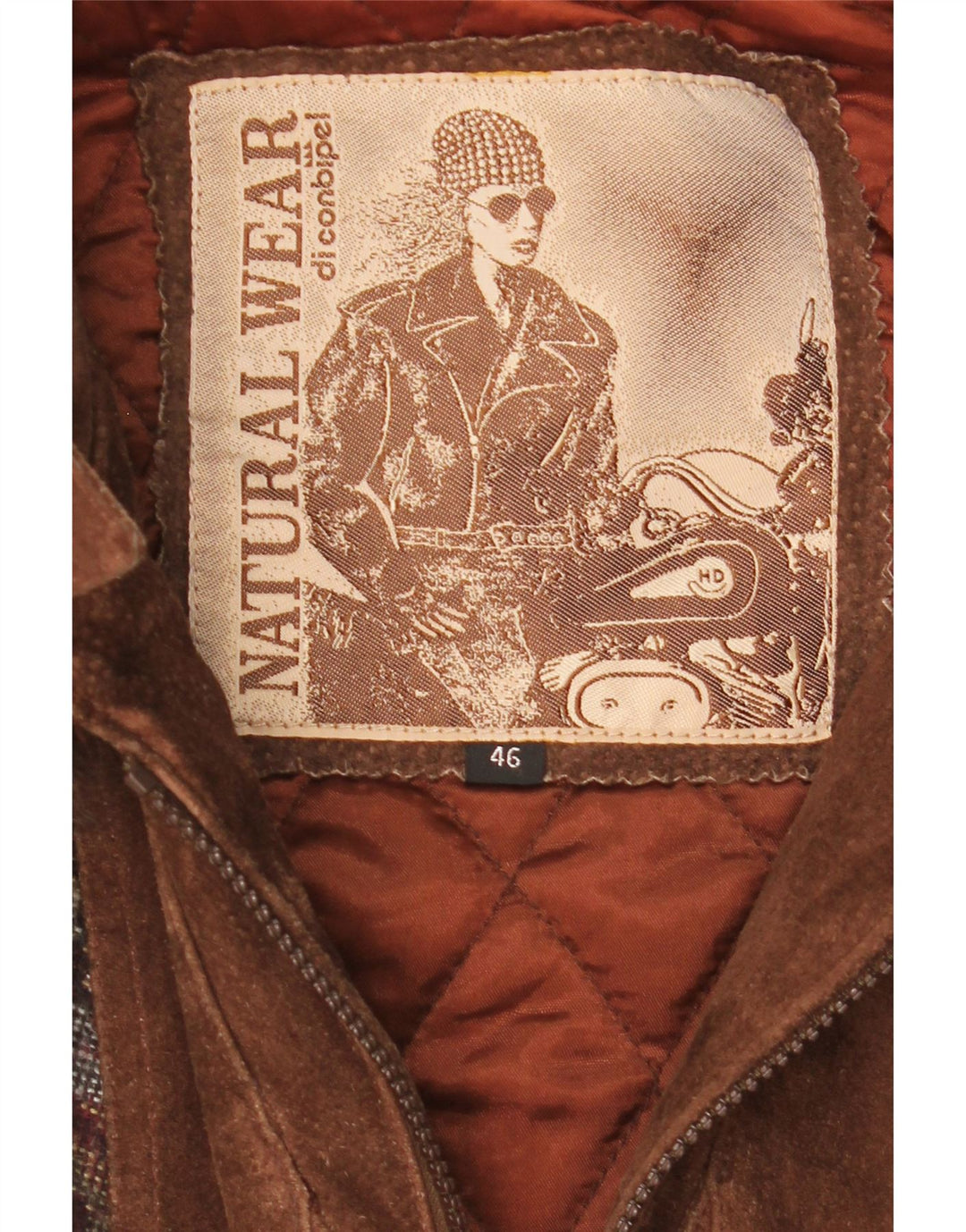 Conbipel damski oversize'owy zamszowy płaszcz IT 46 duża brązowa skóra Paisley