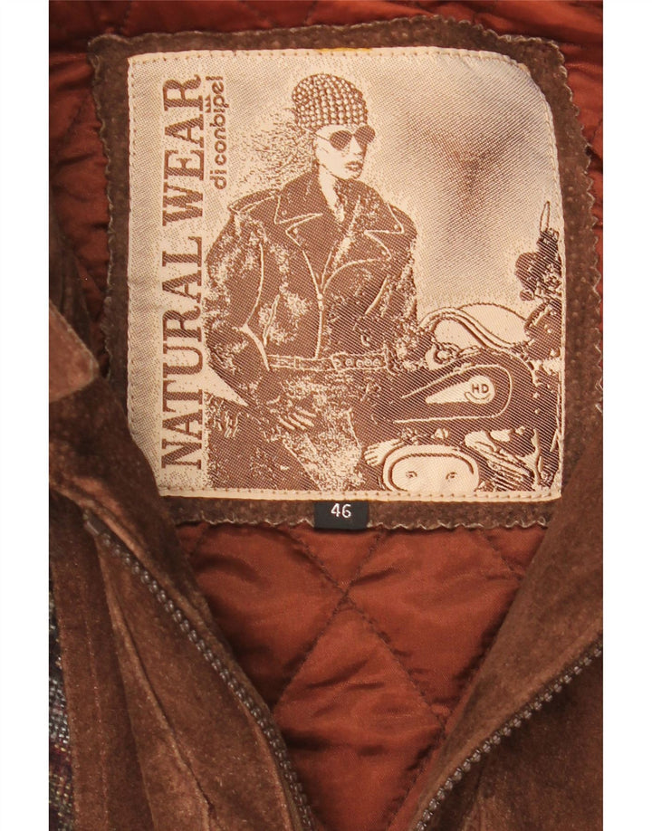 Conbipel damski oversize'owy zamszowy płaszcz IT 46 duża brązowa skóra Paisley