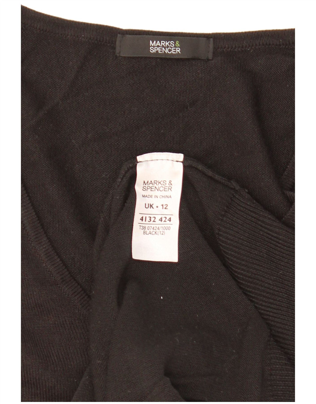 Marks & Spencer Damski sweter z dekoltem w kształcie litery V, UK 12, średni czarny akryl
