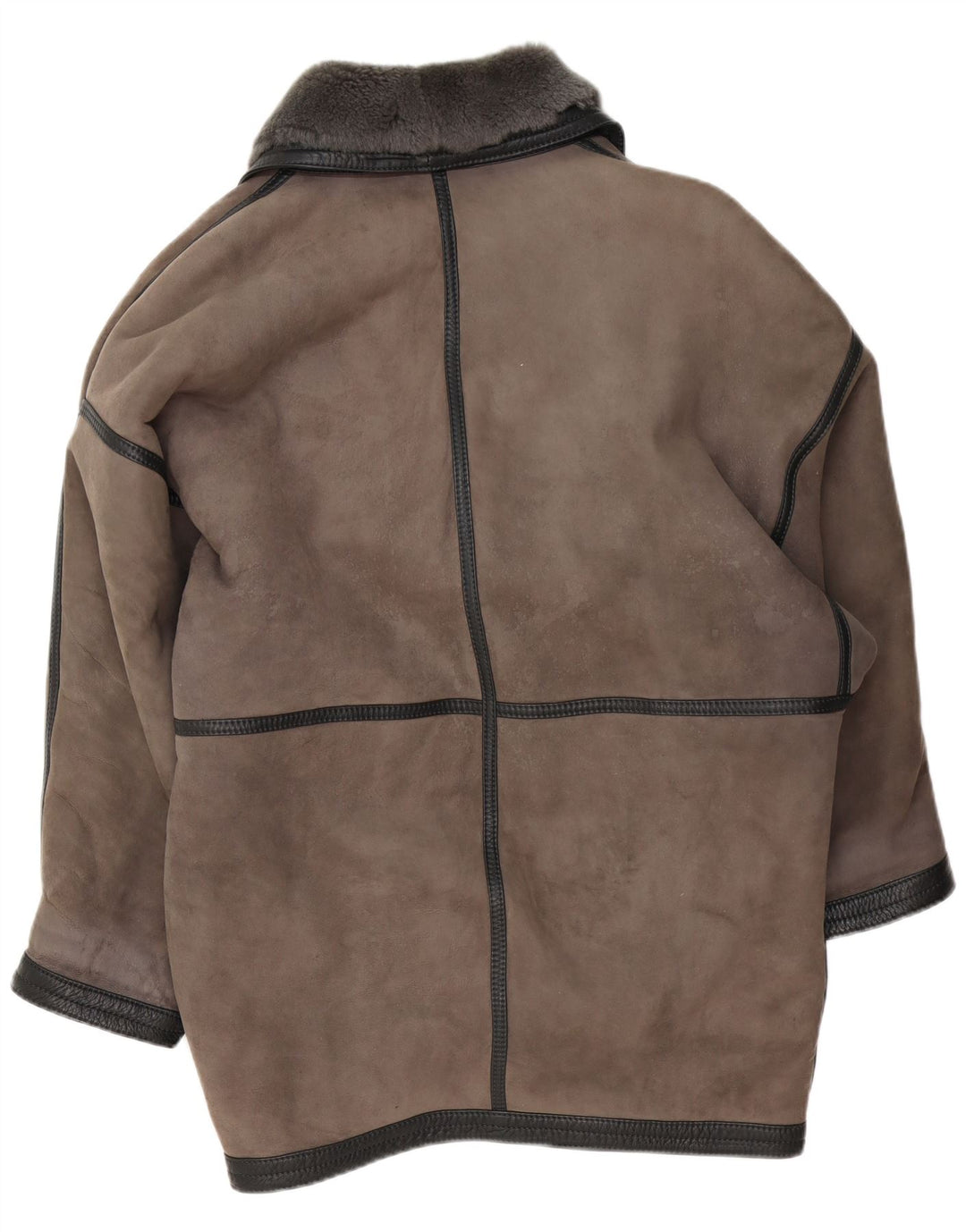Vintage damski płaszcz oversize z owczej skóry UK 20 2XL szara skóra