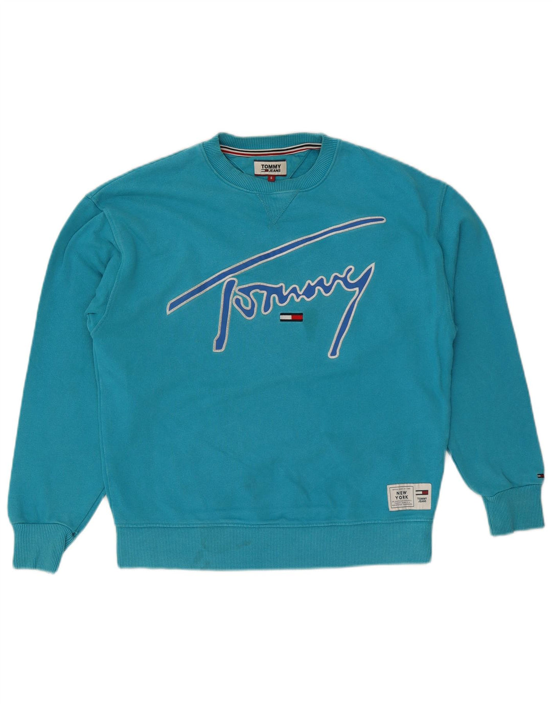 Męska bluza z grafiką Tommy Hilfiger, mała niebieska, bawełniana