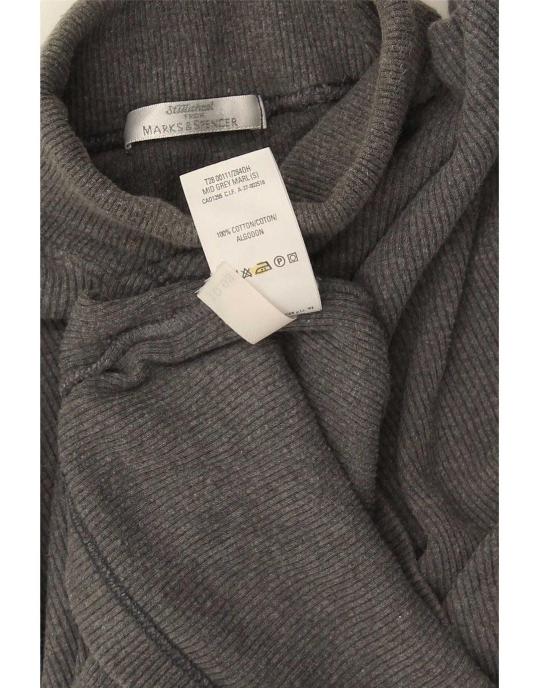 Marks & Spencer Męski top z golfem i długim rękawem, mały, szary, bawełniany