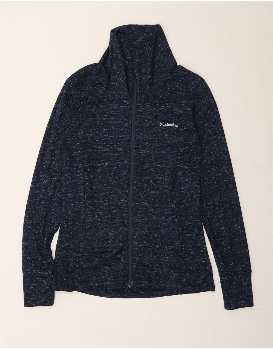 COLUMBIA Womens Tracksuit Top Jacket UK 12 Medium Navy Blue Flecked Vintage Columbia and Second-Hand Columbia from Messina Hembry 