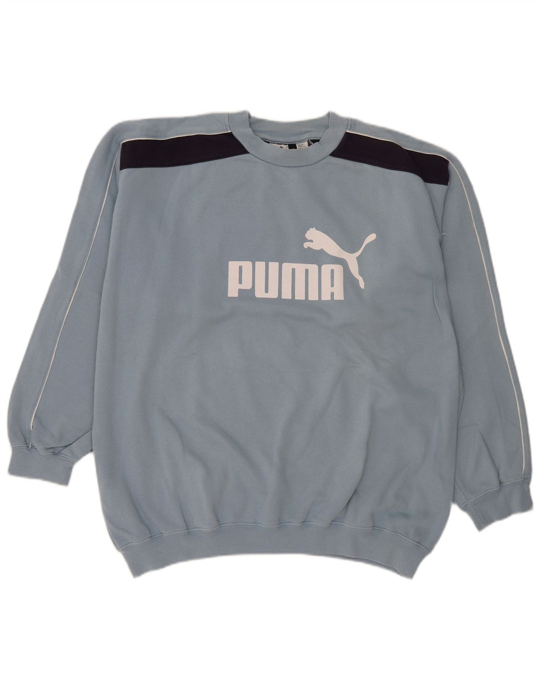 Męska bluza z grafiką Puma, sweter XL, niebieska, bawełniana z blokami kolorów