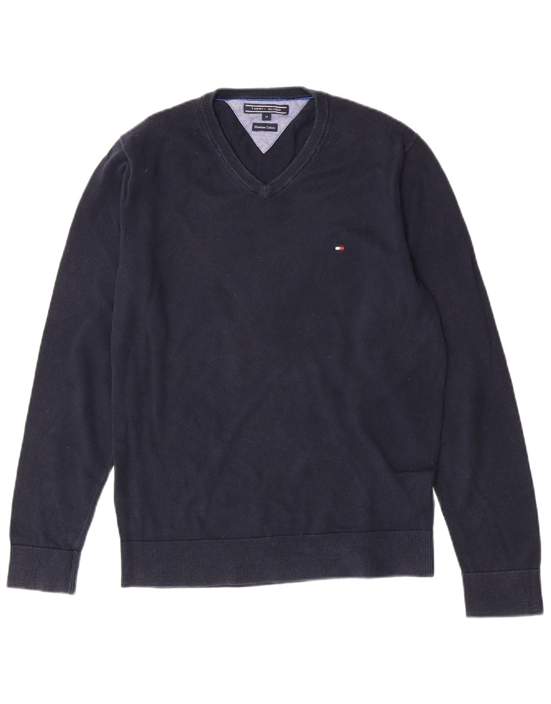 Męski sweter Tommy Hilfiger z dekoltem w kształcie litery V, średni granatowy, bawełniany