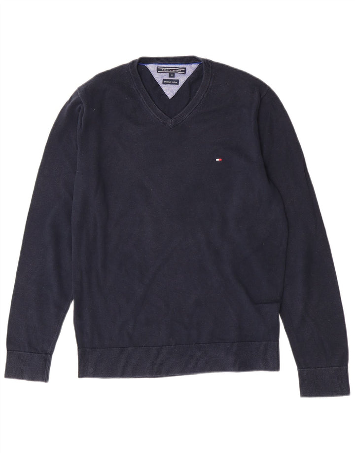 Męski sweter Tommy Hilfiger z dekoltem w kształcie litery V, średni granatowy, bawełniany