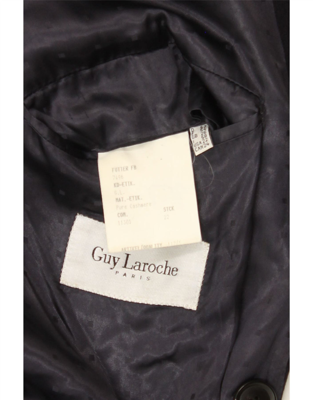 GUY LAROCHE Womens Double Breasted Coat UK 26 5XL Navy Blue Cashmere Vintage Guy Laroche and Second-Hand Guy Laroche from Messina Hembry 