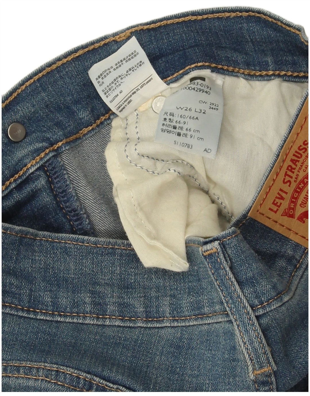 Damskie jeansy LEVI'S 724 z wysokim stanem i prostym W26 L32 Niebieskie
