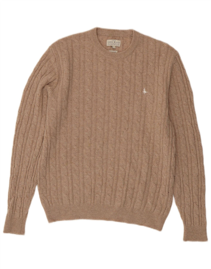 Męski sweter JACK WILLS The Marlow z okrągłym dekoltem, duży, beżowy