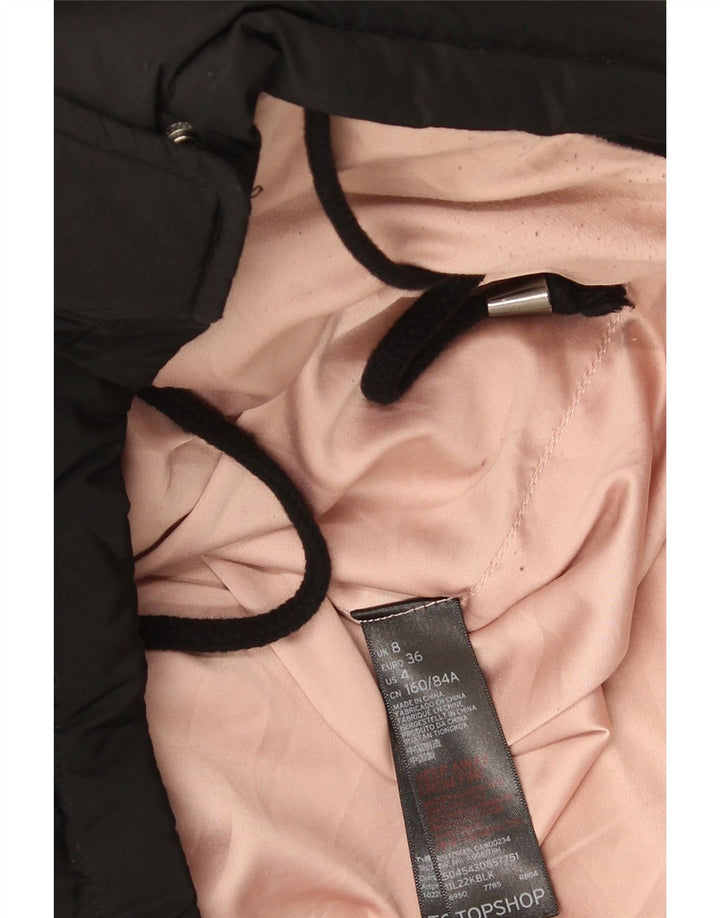 Damska kurtka z kapturem, oversize, wyściełana Topshop UK 8, mała, czarna, poliester