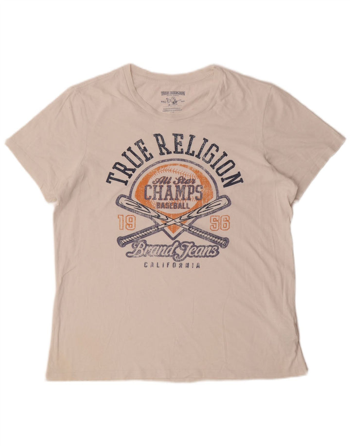 Męski T-shirt z grafiką True Religion, duży, biały, bawełniany