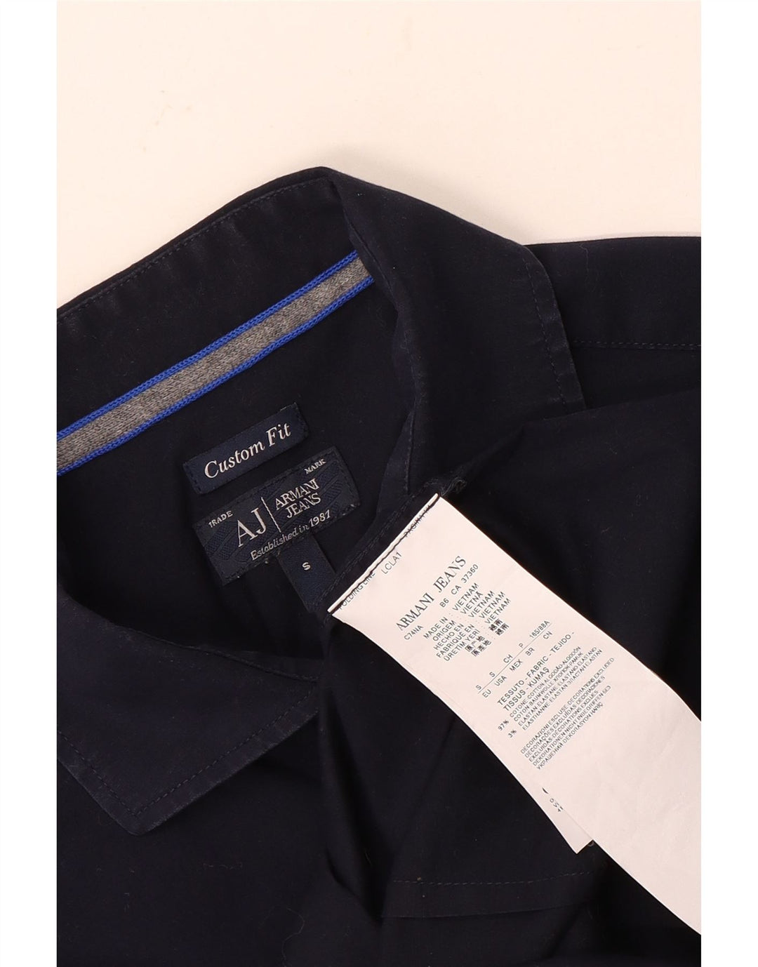 Koszula męska Armani Jeans Custom Fit, mała, granatowa, bawełniana