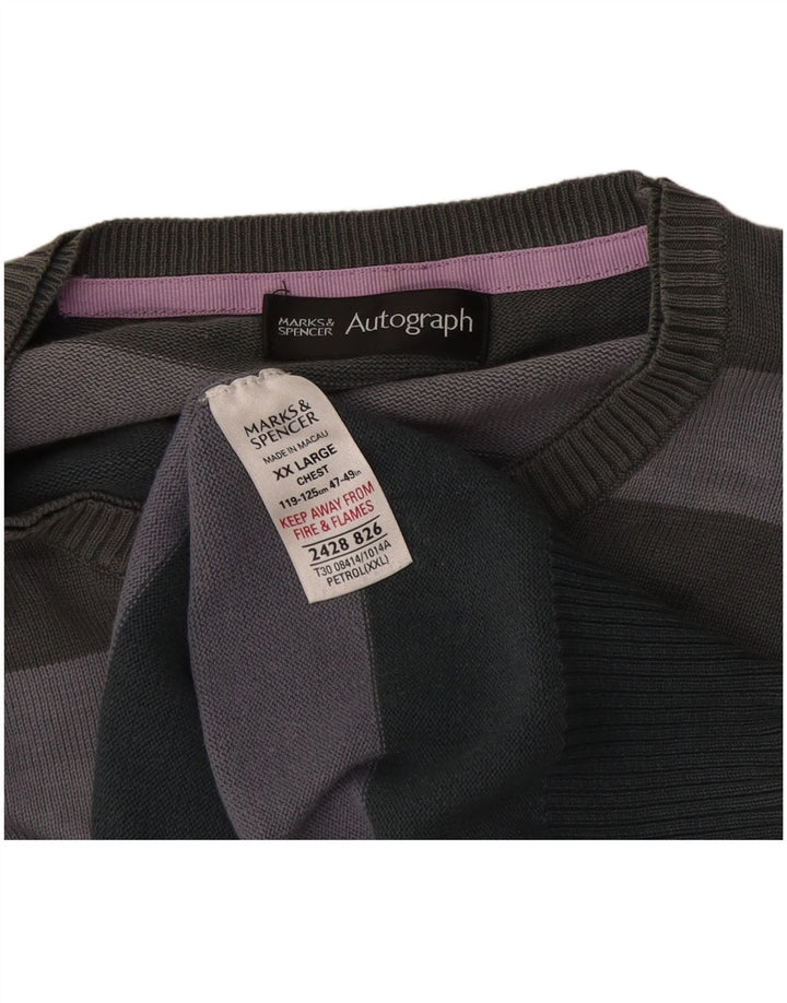 Marks & Spencer Męski sweter z okrągłym dekoltem i autografem 2XL w szare paski