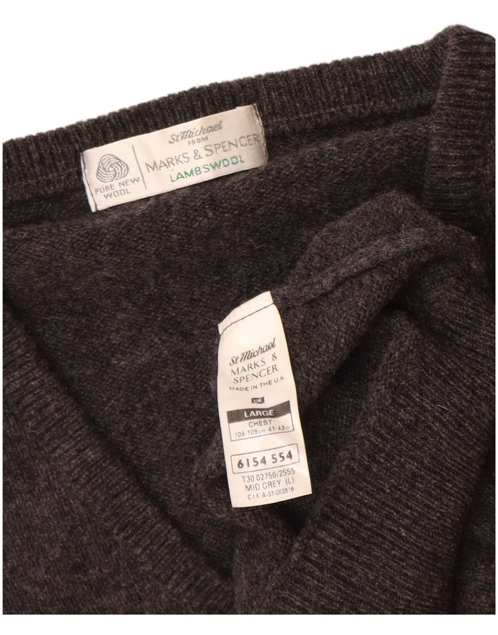 Marks & Spencer Męski sweter z dekoltem w kształcie litery V, duży, szary, z owczej wełny