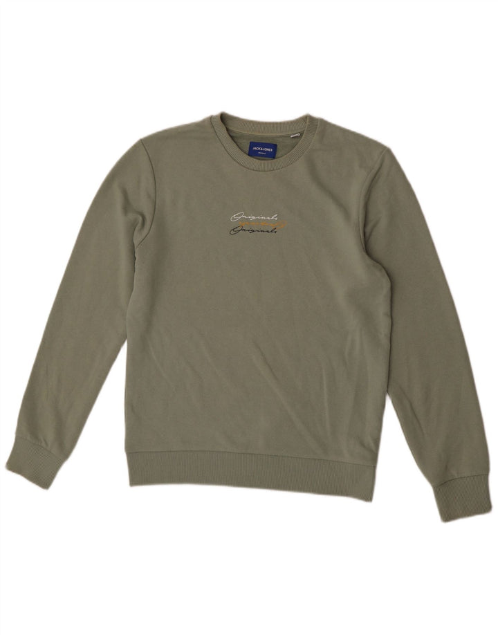 Męski sweter z grafiką Jack & Jones, mały, khaki, poliester
