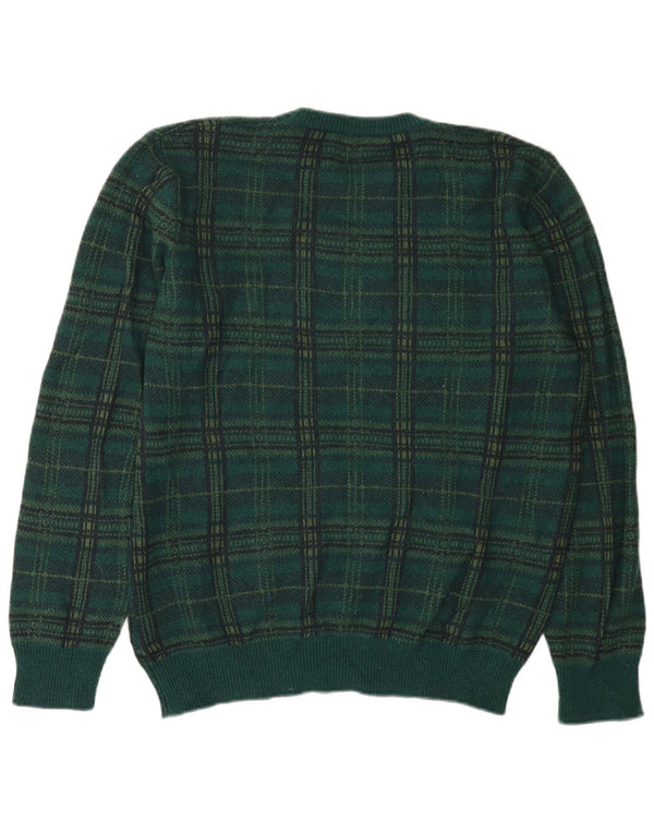 Męski sweter z okrągłym dekoltem Benetton XL, wełniany w zieloną kratkę