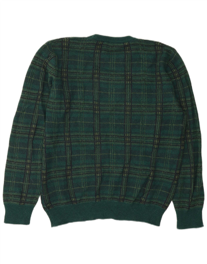 Męski sweter z okrągłym dekoltem Benetton XL, wełniany w zieloną kratkę