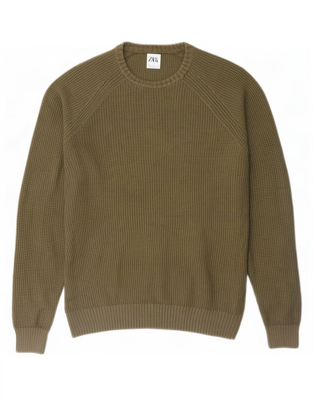 Męski sweter Zara z okrągłym dekoltem, duży, khaki