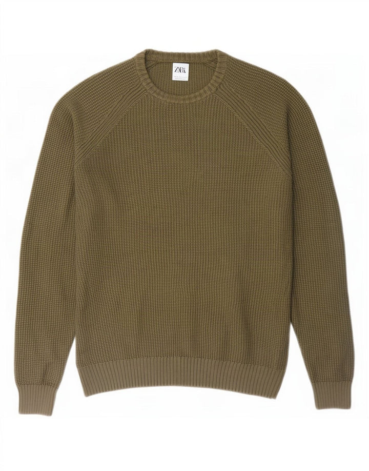 Męski sweter Zara z okrągłym dekoltem, duży, khaki