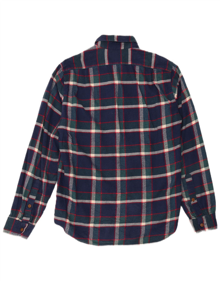 J. CREW Wąska koszula flanelowa męska w małą granatową kratkę, bawełniana