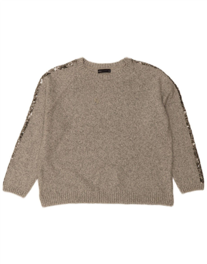 Marks & Spencer Damski sweter z okrągłym dekoltem UK 16, duży, szary, nakrapiany