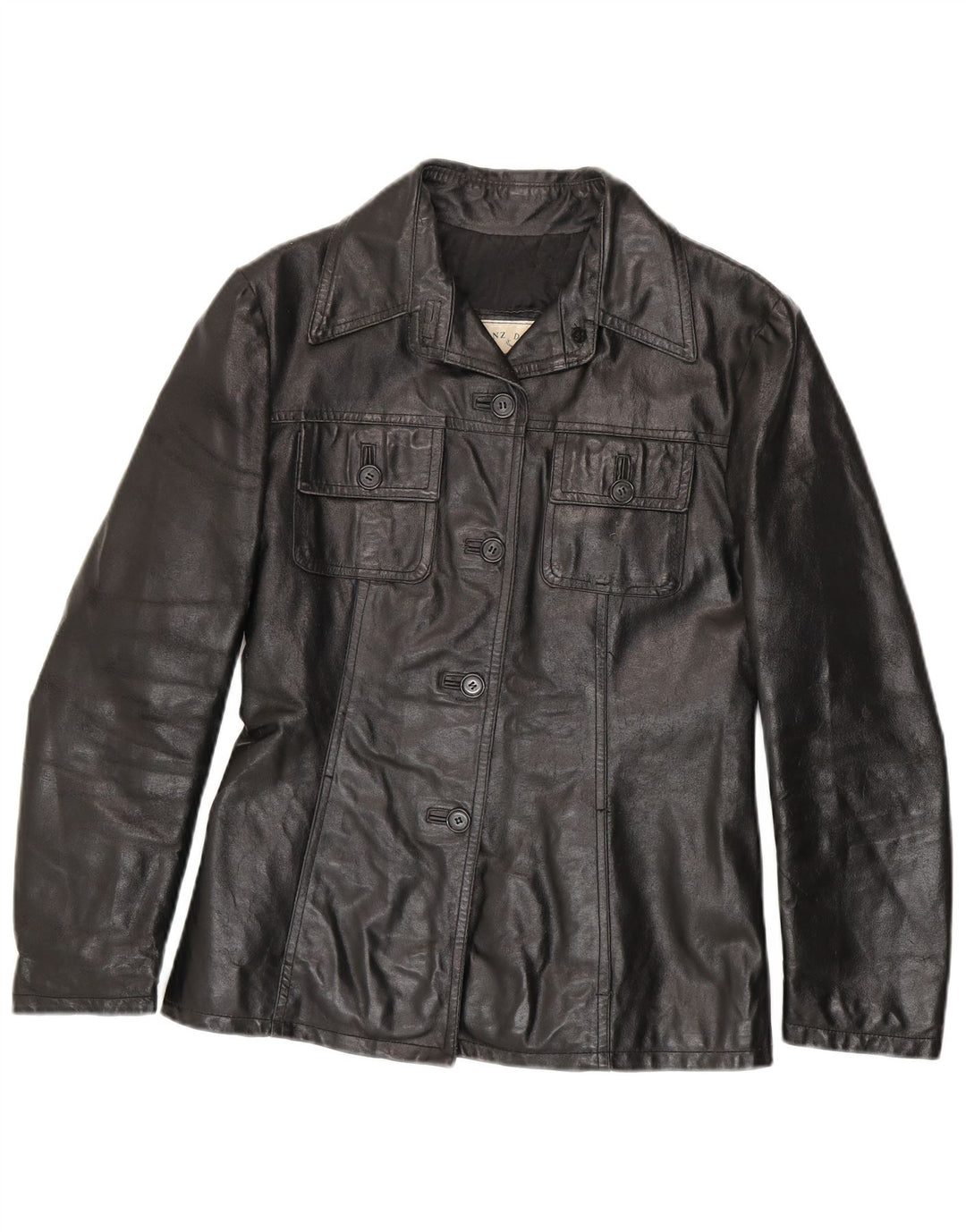 Vintage damska kurtka skórzana UK 10, mała czarna skóra