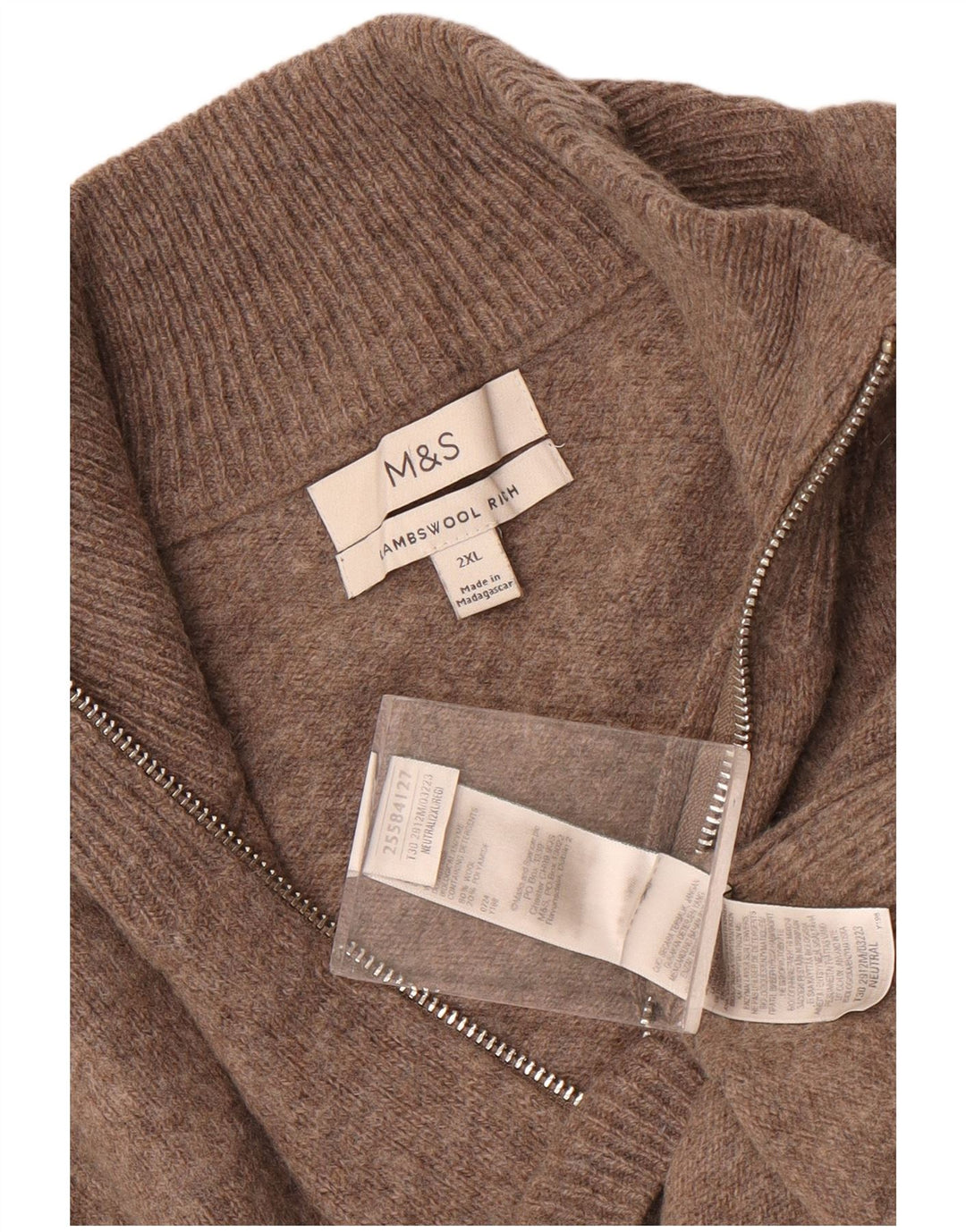 Marks & Spencer Męski sweter z zamkiem błyskawicznym, 2XL, brązowa wełna