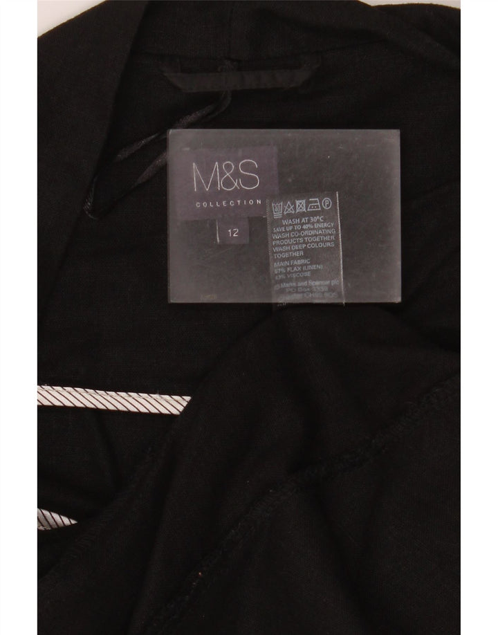 Marks & Spencer Damska otwarta marynarka UK 12, średnia czarna lniana