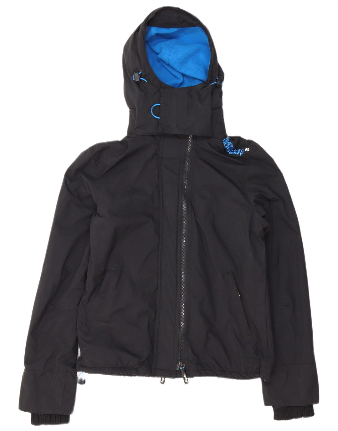 SUPERDRY Damska wiatrówka z kapturem i kapturem UK 14, duża czarna