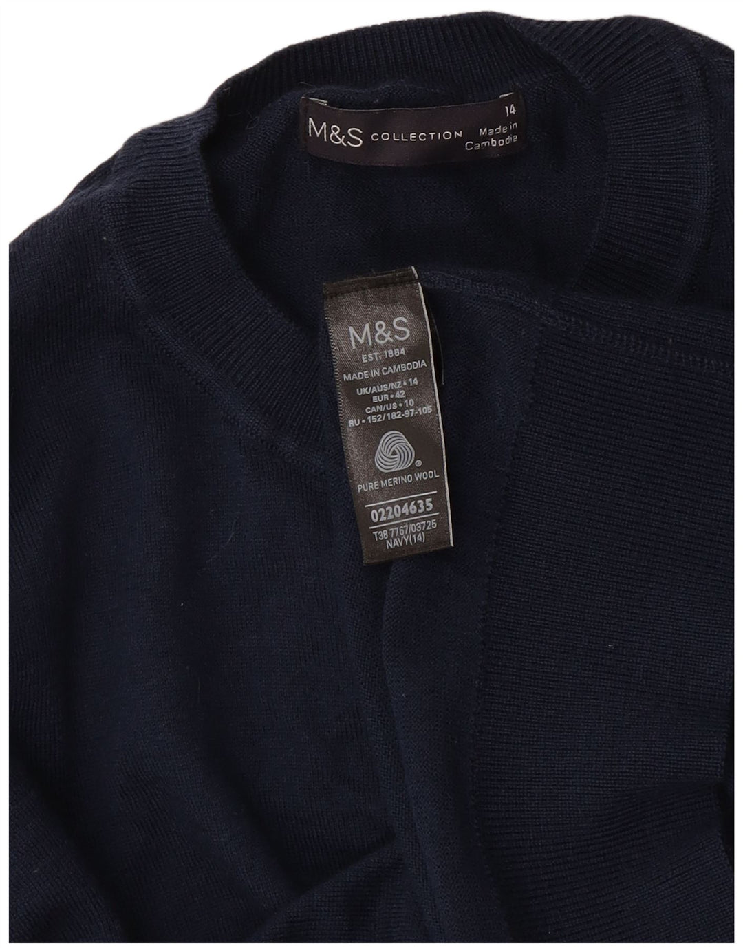 Marks & Spencer Damski sweter typu Crop Cardigan UK 14 Średni granatowy wełniany