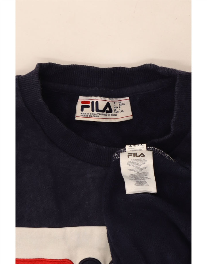 Męska bluza z grafiką Fila, duża, granatowa, bawełniana w bloki kolorów