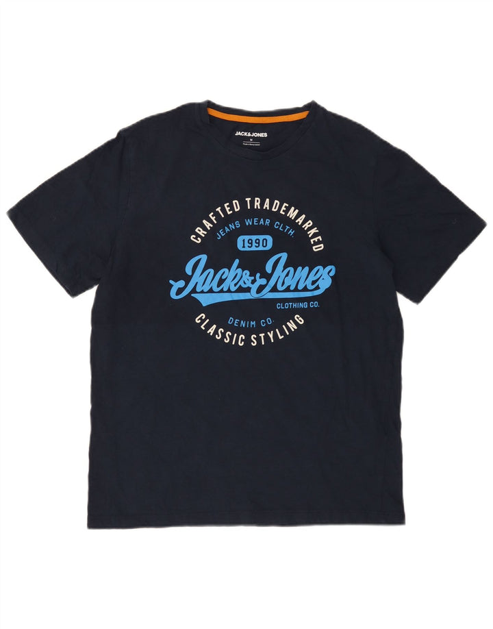 Męski T-shirt z grafiką Jack & Jones, średni, granatowy, bawełniany