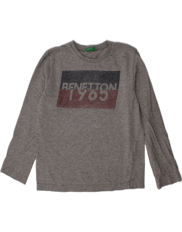 BENETTON Boys Graphic Top Long Sleeve 7-8 Years Medium Grey Cotton Vintage Benetton and Second-Hand Benetton from Messina Hembry 