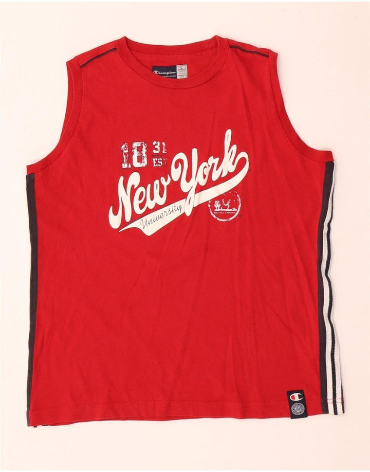 Chłopięca kamizelka z grafiką CHAMPION na 11-12 lat, duża, czerwona, bawełniana w bloki kolorów