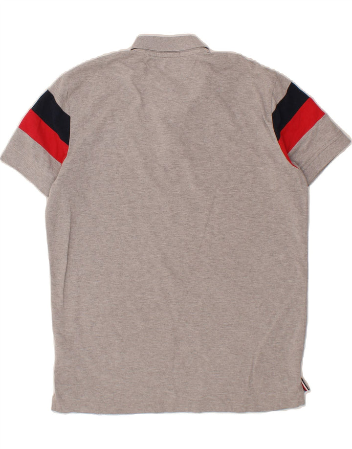 TOMMY HILFIGER Mens Regular Fit Polo Shirt Medium Grey Striped Cotton Vintage Tommy Hilfiger and Second-Hand Tommy Hilfiger from Messina Hembry 