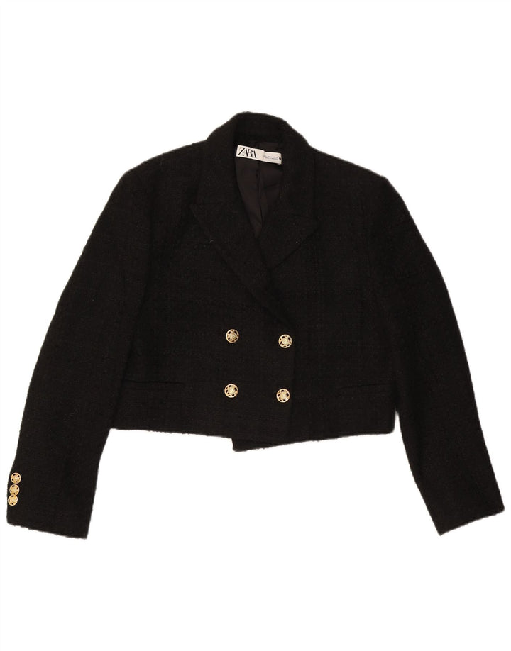 Damska marynarka Zara Crop Double Breasted Jacket UK 16, duży, czarny poliester