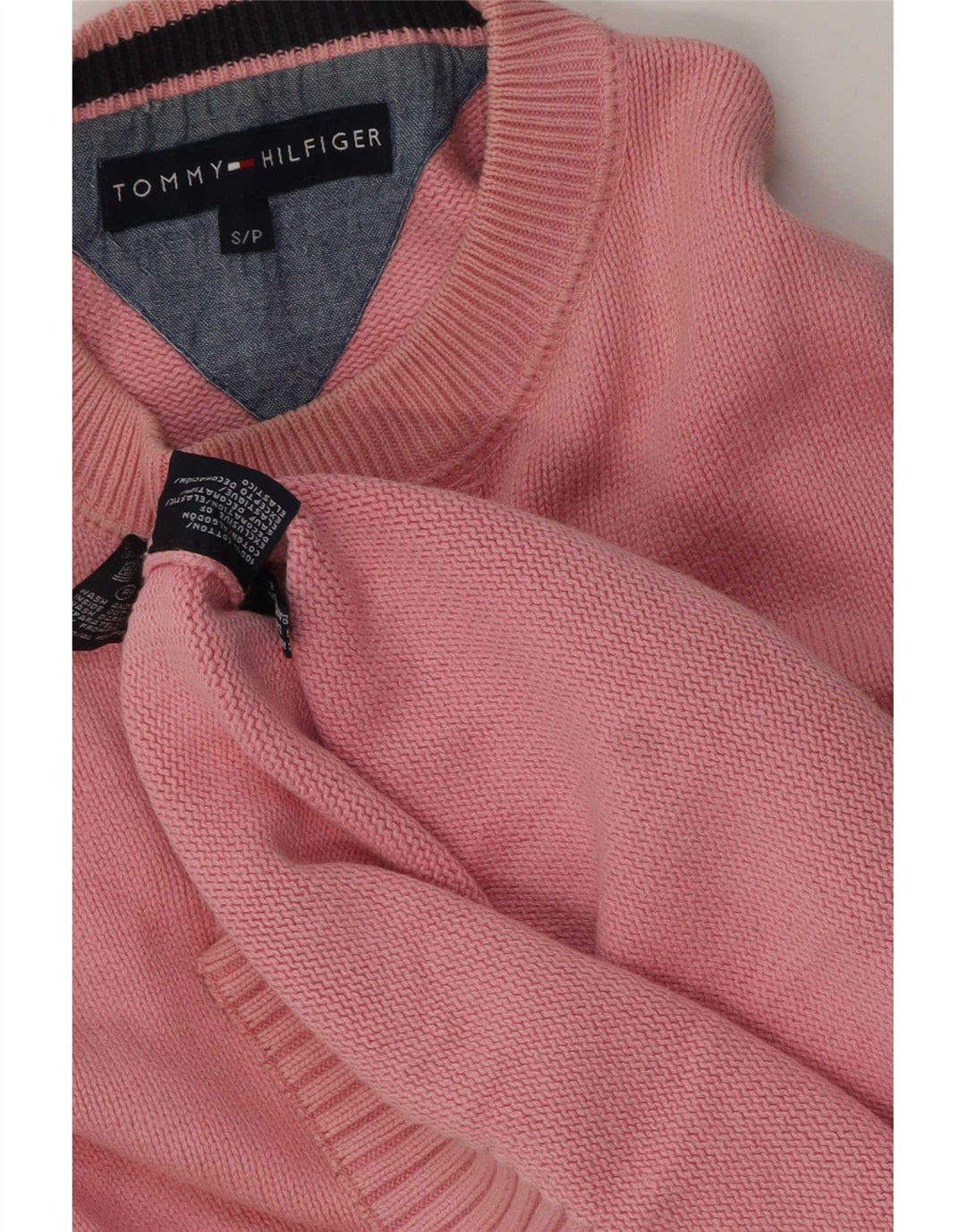 Męski sweter z okrągłym dekoltem Tommy Hilfiger, mały, różowy, bawełniany