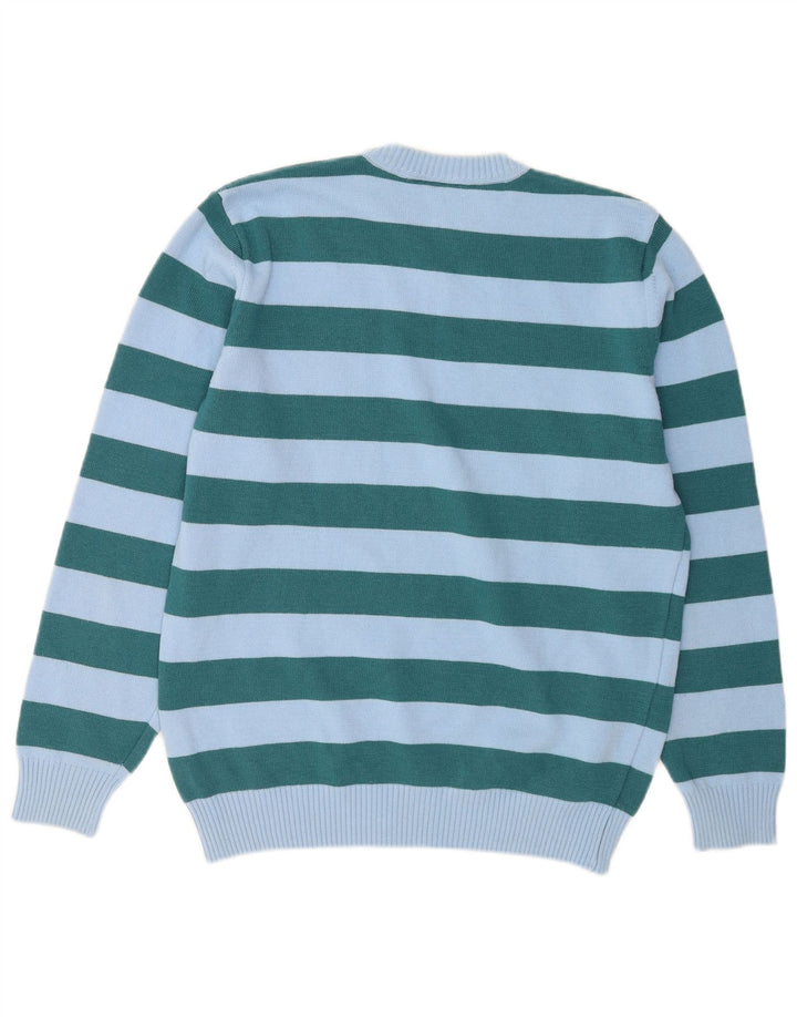 Męski sweter Lacoste z okrągłym dekoltem, rozmiar 4, wełniany w średnie niebieskie paski