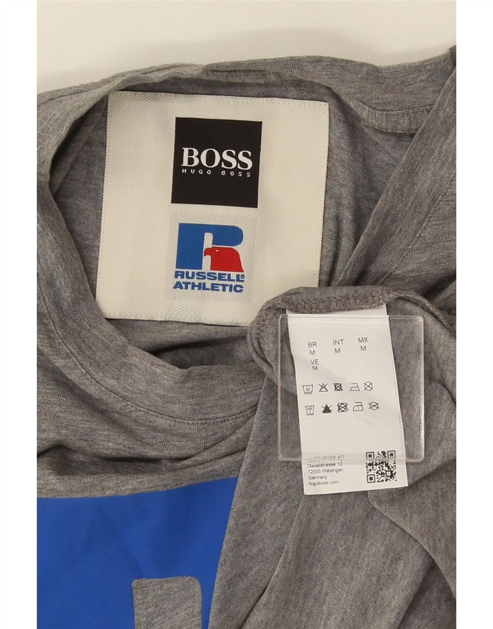 Męska koszulka z grafiką HUGO BOSS, średnia szara bawełna